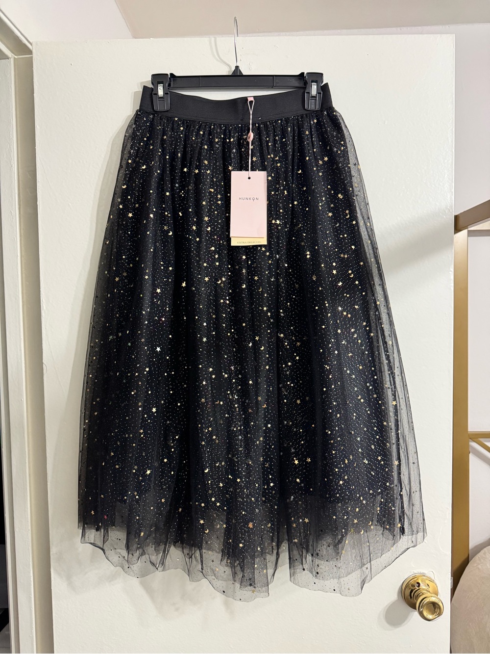 Black Starry Tulle Midi Skirt
